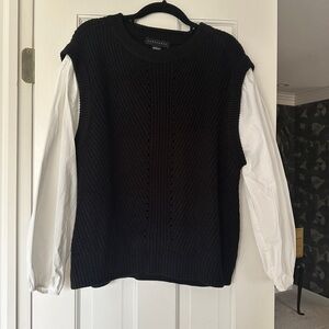 Sanctuary Women's Black Sweater Vest Layered White Shirt Arms Large